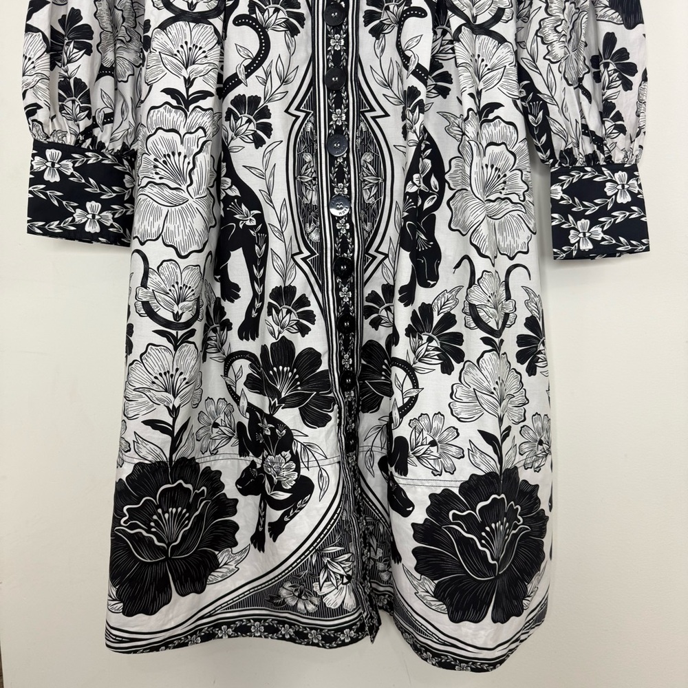 NWT FARM Rio Black and White Floral Midi Shirt Dress - Picture 6 of 15